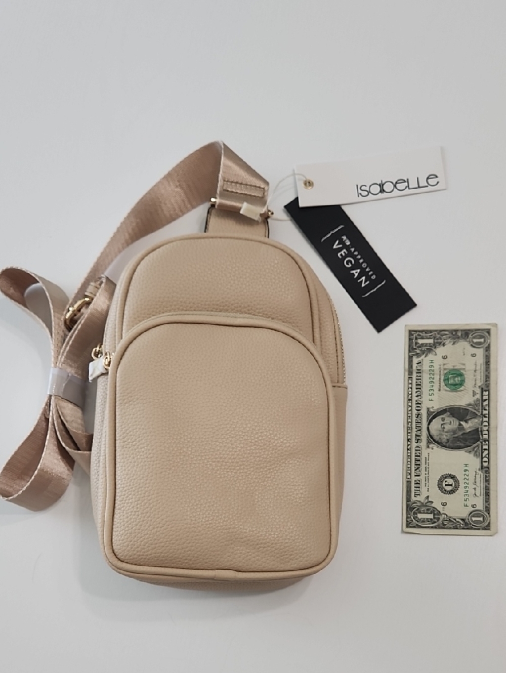Isabelle Beige Vegan Leather Crossbody Bag